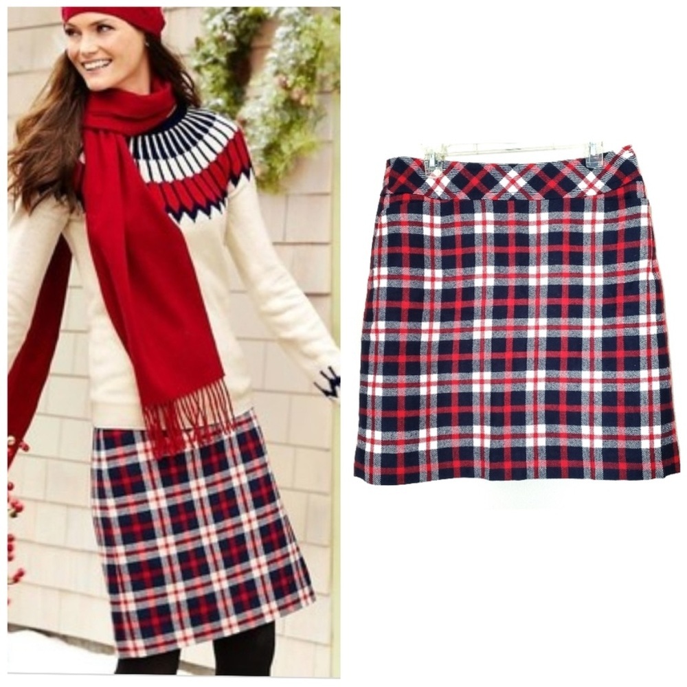 NWT Talbots Boho Red Navy Plaid Wool Mini Skirt Sz 14W
